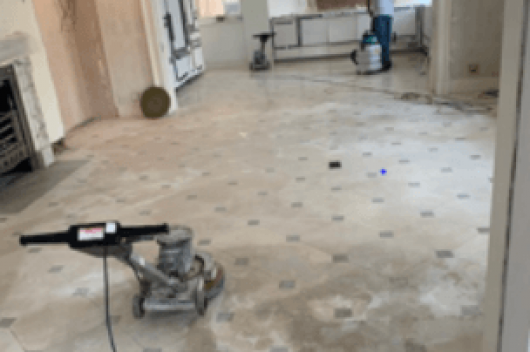 Tiled floor before cleaning and polishing